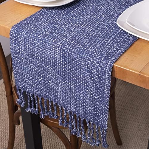 100% Cotton Table Runner for Dining Room Tables Rectangle Two Tone Woven Fabric 72" x 13" Soft Durable Table Runner, Dark Blue - (Pack of 1)