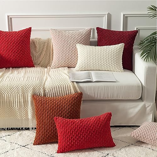 Kevin Textile Soft Corduroy 12"x20" Lumbar Pillow Covers 2 Pack, Red