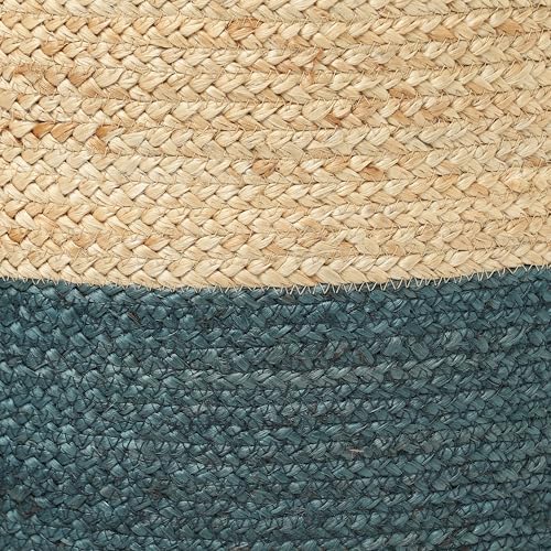 · REDEARTH · Jute Pouf Ottoman - Cylinder Half & Half - Natural Teal
