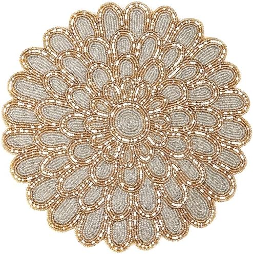 ALPHA Living HOME Beaded Placemats 13 Inch Ivory Gold Round Table Chargers