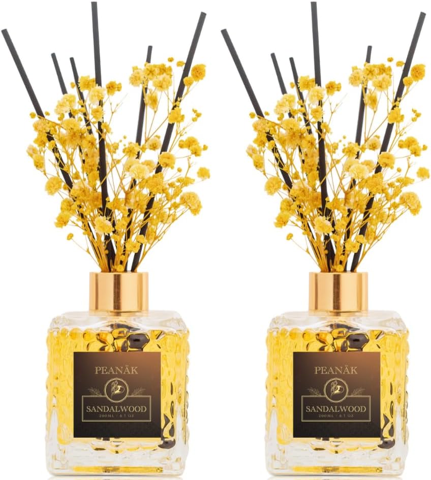 PEANÄK Set of 2 - Sandalwood Orange Fragrance Oil - Reed diffusers 6.7oz (200ml) 2 Pack of Long Lasting Scents for Home & Office,Living Room & Bathroom Shelf Decor and Gifts