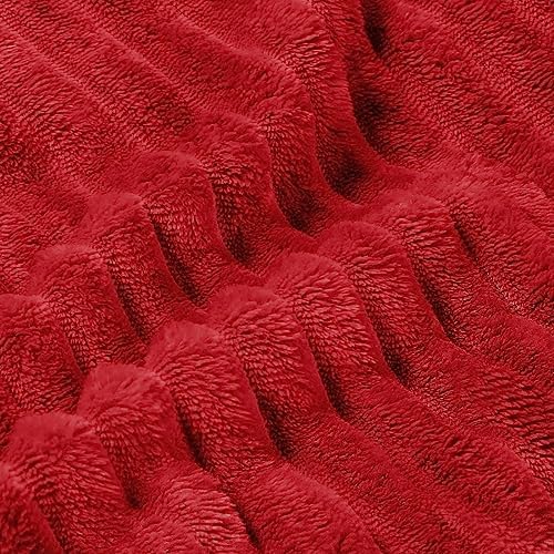 BEDELITE 3D Ribbed Jacquard Red Blankets Queen Size for Bed, 90x90 Inch