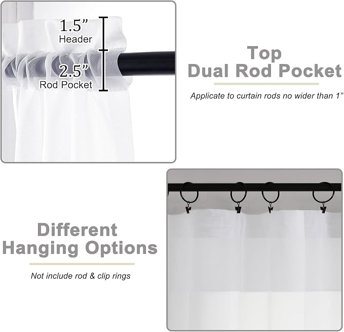 White Sheer Curtains 84 Inches Long 2 Panels Set - Image 4