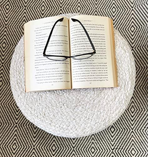 Pouf Ottoman 100% Jute Pouffe Natural Ivory (16"x16"x16")