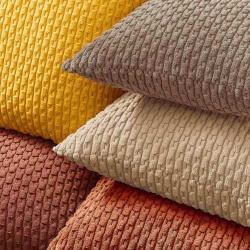 Kevin Textile Soft Corduroy 20x20 Inch Pillow Covers 2 Pack, Tan