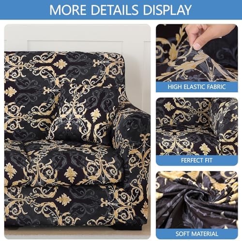 Stretch Printed Sofa Cover Couch Covers, 4-Piece Loveseat Slipcovers with 2 Separate Cushion Cover & 1 Pillow Case, Washable Spandex Furniture Protector for Living Room(Loveseat,Print)