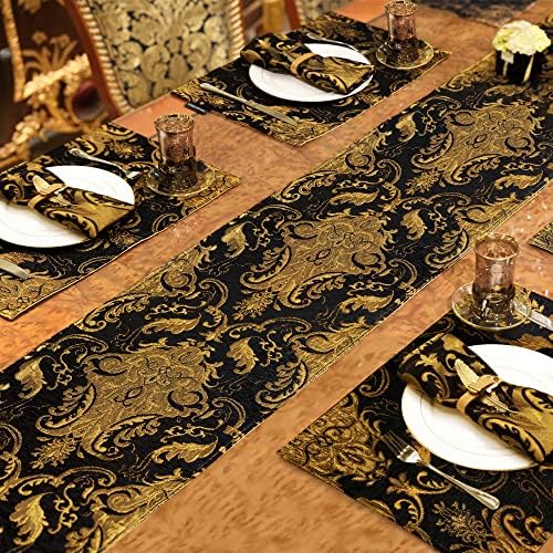 Loom and Mill Luxury Vintage Chenille Table Runner 120 Inches Long, Black