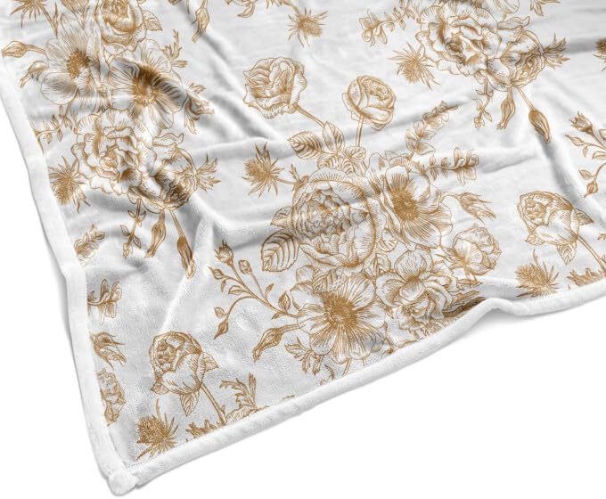 Floral Throw Blanket, Botanical Floral Blanket, Soft, Flannel, Warm, Boho Floral Bed Blanket All Season Flower Throw Blanket for Couch Bedroom Living Room, Brown 60X70 Inch