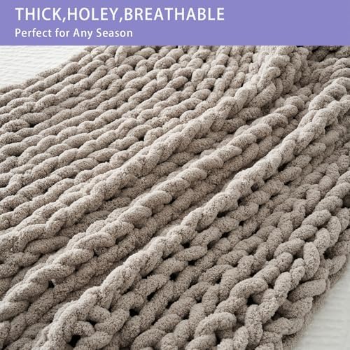 Bigacogo Chunky Knit Throw Blanket for Couch, 51x63 inches, Taupe