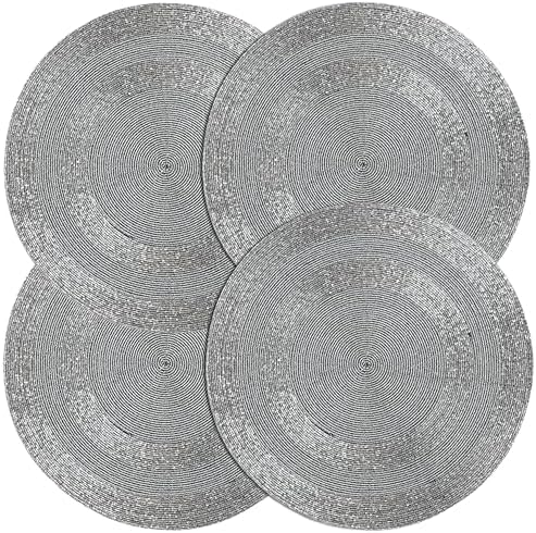 CLEENTABLE Grey Beaded Round Placemats, Set of 4