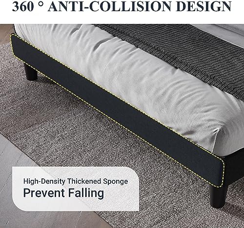 Allewie Queen Size Bed Frame with Button Tufted Wingback Headboard, Black