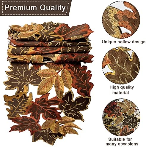 Embroidered Fall Table Runner 13.7 × 86.6 in, Thanksgiving Table Decor