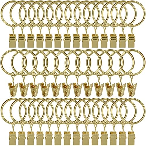 40 Pack Metal Curtain Rings with Clips, 1.26 in ID, Gold