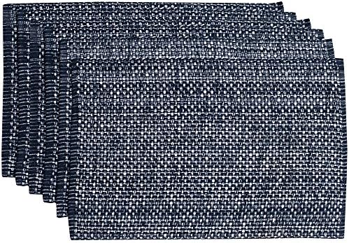 Sweet Home Collection 100% Cotton Placemats for Dining Room Rectangle Two Tone Woven Fabric 13" x 19" Soft Durable Table Mat Set, Set of 6, Navy