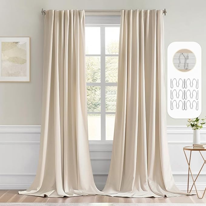 MIULEE Cream Beige Back Tab Blackout Curtains 52x108 Inch Long 2 Panels Set | by MIULEE