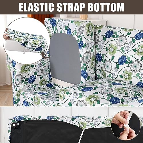 SearchI Stretch Sofa Cover Printed Couch Covers, Floral Pattern 2 Piece Armchair Slipcover with Separate Chair Cushion Cover, Washable Furniture Protector for Living Room(Armchair, Green Flowers)
