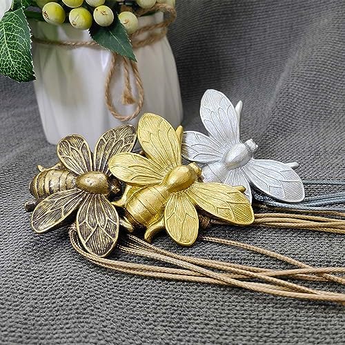 Curtain Holdbacks Set of 2, Gift, Resin Magnetic Curtain Tiebacks Silver Flying Bee Curtain Holders, Decorative Curtain Ties for Drapes, Outdoor Home Office Farmhouse, Curtain Decorative Accessories