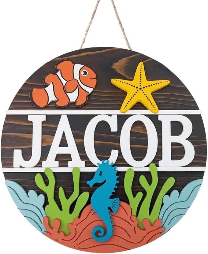 Personalized Name for Nursery Wall, Sea Animals Sign for Baby Door Decor, Newborn Gifts for Girl, Girls Nursery Wall Bedroom Decorations, Mother's Day Gifts for New Mom Dad Gift