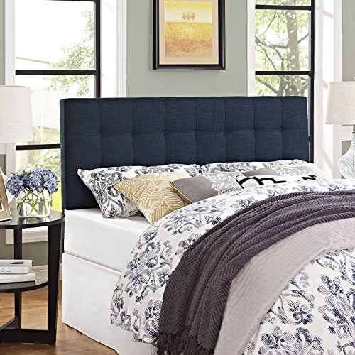 Modway Lily Tufted Linen Fabric Upholstered Queen Headboard in Navy