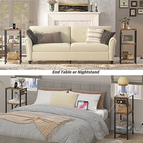 Asgolion Tall End Table with Charging Station, Narrow Tall Side Table