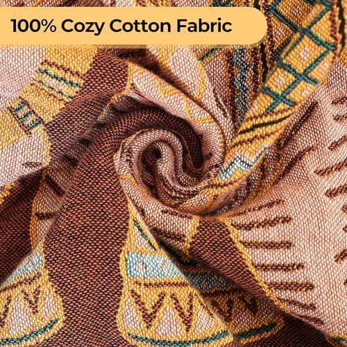 Elephant Pattern Cotton Boho Throw Blanket for Bed with Tassels 80"×90"