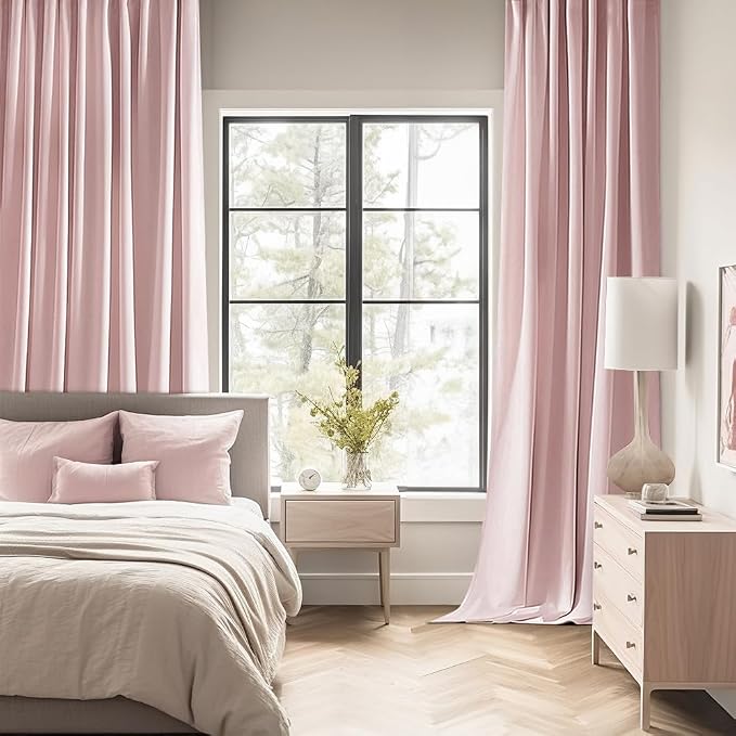 MIULEE Light Pink Back Tab Blackout Curtains 52x90 Inch Long 2 Panels Set | Rod - Image 2