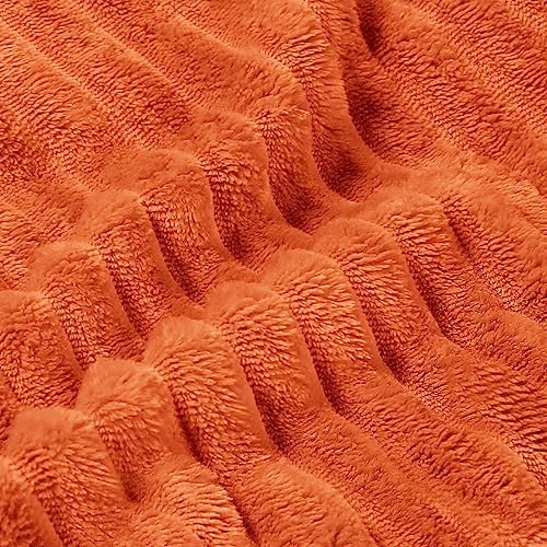 BEDELITE 3D Ribbed Burt Orange Fall Blankets Queen Size for Bed, 90x90 Inch