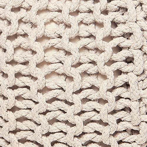 · REDEARTH · Round Pouf Ottoman - Hand Knitted Boho Poof Footrest - Ivory