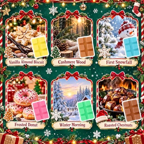 STRN Christmas Wax Melts, Fall Winter Scented Soy Wax Cubes, 6 Scents