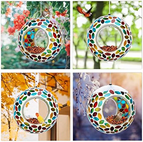 Yinns Bird Feeder, Hanging Fly Through Mosaic Glass Birdfeeder Garden Decor