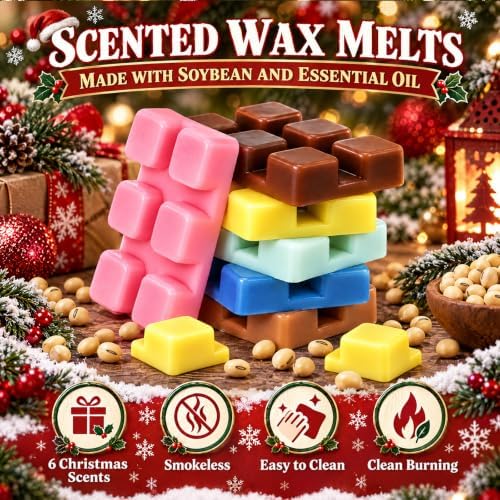STRN Christmas Wax Melts, Fall Winter Scented Soy Wax Cubes, 6 Scents