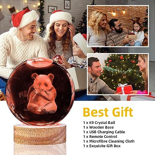 3D Panda Crystal Ball Night Light with 16 Color LED Wooden Base 3.15 Inch Glass Ball Lamps with Remote for Birthday Christmas Cute Panda Gifts for Lovers Boys Girls Friend (Upgraded)