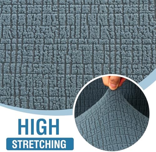 H.VERSAILTEX Jacquard Sofa Slipcover with Waterproof Seat Furniture Protector 1 Piece Stretch Sofa Covers with Elastic Bottom for Kids, Pets, Dog(Loveseat, Stone Blue)