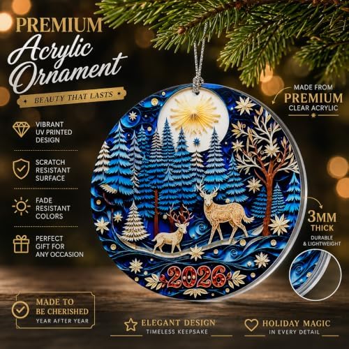 Deer Christmas Ornament 2026, Woodland Ornaments for Christmas Tree, Woodland Forest Animal Christmas Decor with Rustic Wildlife Scene, Nature Inspired Holiday Decoration for Family and Friends