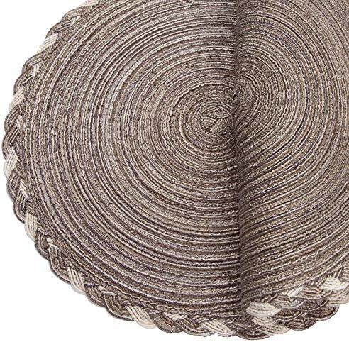 SHACOS Round Placemats Set of 4 Braided Glitter Round Table Placemats 15 inch for Wedding Holiday Party (Multicolor-Light Coffee, 4)