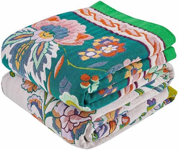 Boho Throw Blanket Cotton Muslin Woven Flower Decorative Blankets 50"x60"