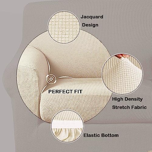 Turquoize Sofa Covers Washable 2 Piece Sofa Covers for 3 Cushion Couch Sofa Slipcovers Stretch Couch Covers Slip Covers with Elastic Bottom Feature Thick Jacquard Fabric (Sofa, Biscotti Beige)