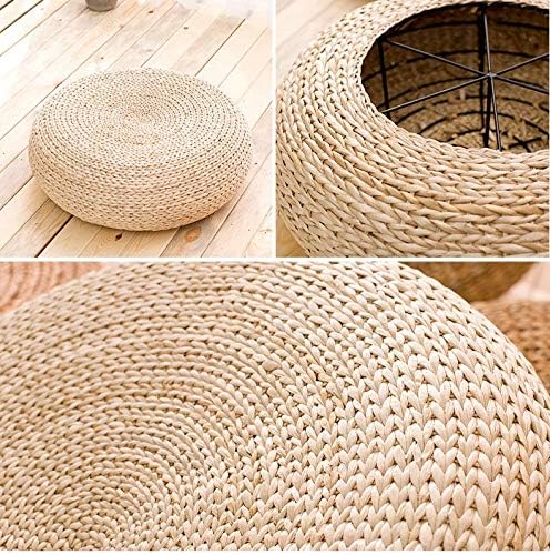 Straw Flat Seat Cushion, Handmade Floor Pouf Mat, Ottoman Footstool for Meditation, Zen, Yoga Practice or Buddha (15.7" Dia. x 6.3" H)