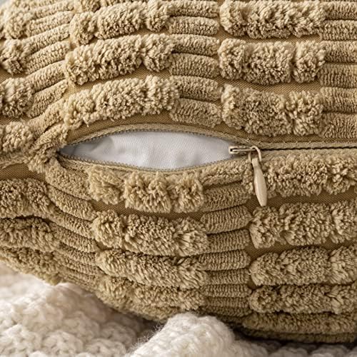 MIULEE Corduroy Decorative Throw Pillow Covers 18x18 Khaki Pack of 2