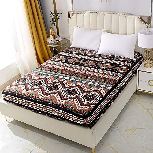 Bedding Fitted Sheet with Deep Pocket Mattress Cover Sheets,Boho Design Printed Fabric Bed Sheets (Brown(Boho), Full)