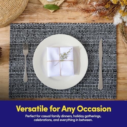 Sweet Home Collection 100% Cotton Placemats for Dining Room Rectangle Two Tone Woven Fabric 13" x 19" Soft Durable Table Mat Set, Set of 4, Black