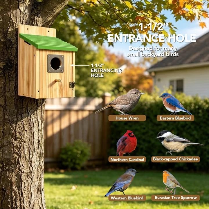 2 Pack Bird Houses for Outside- Cedar Bird House with Metal Predator Guard