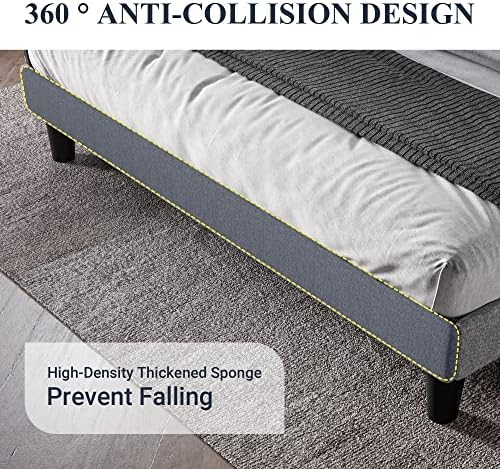 Allewie King Bed Frame with Button Tufted Wingback Headboard, Light Grey