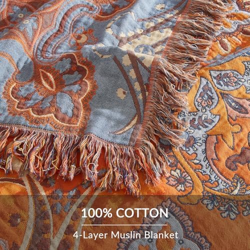 Bailix Boho Throw Blanket, 100% Cotton, Woven Floral Pattern, 80"x90"
