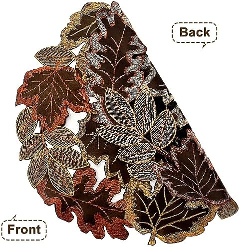 Embroidered Fall Placemats Set of 4, 15 in, Thanksgiving Round Table Mats