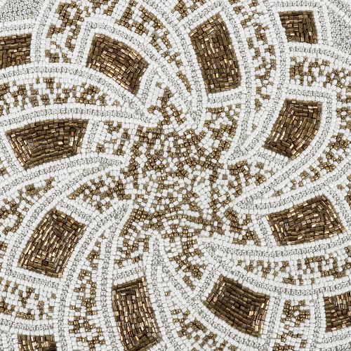 Round Glass Beaded Placemat, 13 Inch, Silver Brown
