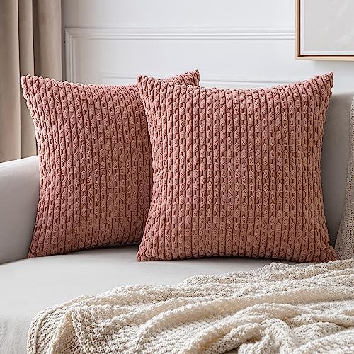 MIULEE Decorative Throw Pillow Covers 16x16 Blush Pink Textured Corduroy