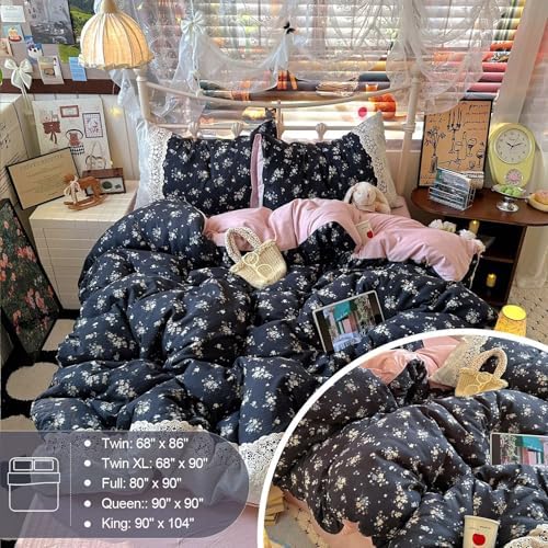 Twin Size Floral Duvet Cover Set 3 Pcs,Vintage Bedding 68"×86"