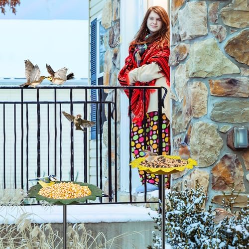 4 PCS Metal Bird Baths for Outdoors, Small Garden Bird Bath with Metal Stake, Hummingbird Feeder for Yard Lawn Decoration (4P-Red Yellow Blue Green)