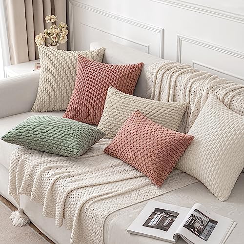 MIULEE Decorative Throw Pillow Covers 20x20 Blush Pink Textured Corduroy